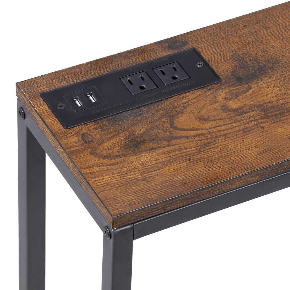 70.8'' Console Table w/ Charging Station Entryway Table Behind Sofa Rustic Brown