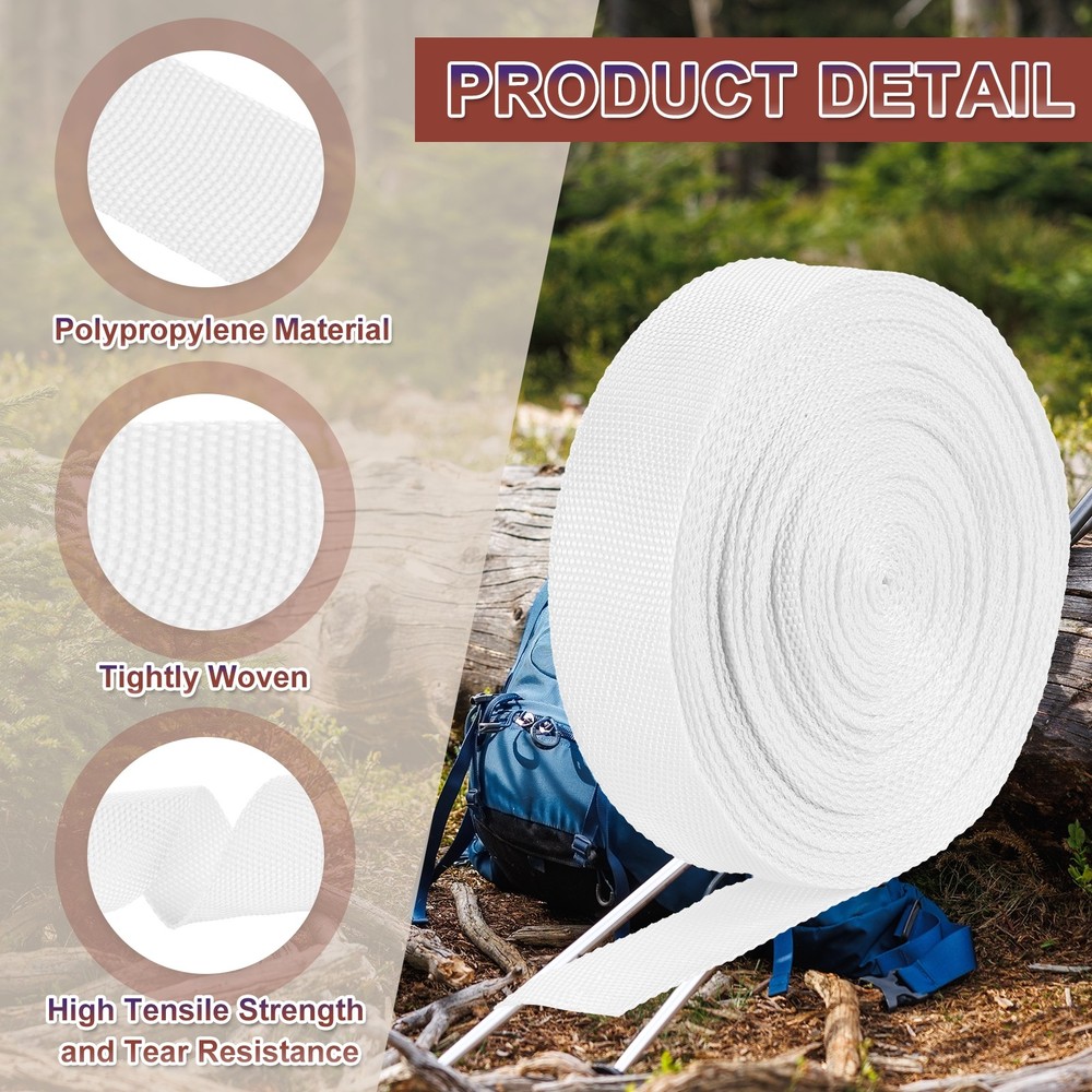 Nylon Webbing Strap, 22 Yards x 1-1/2" Polypropylene Flat Webbing Strap (White)