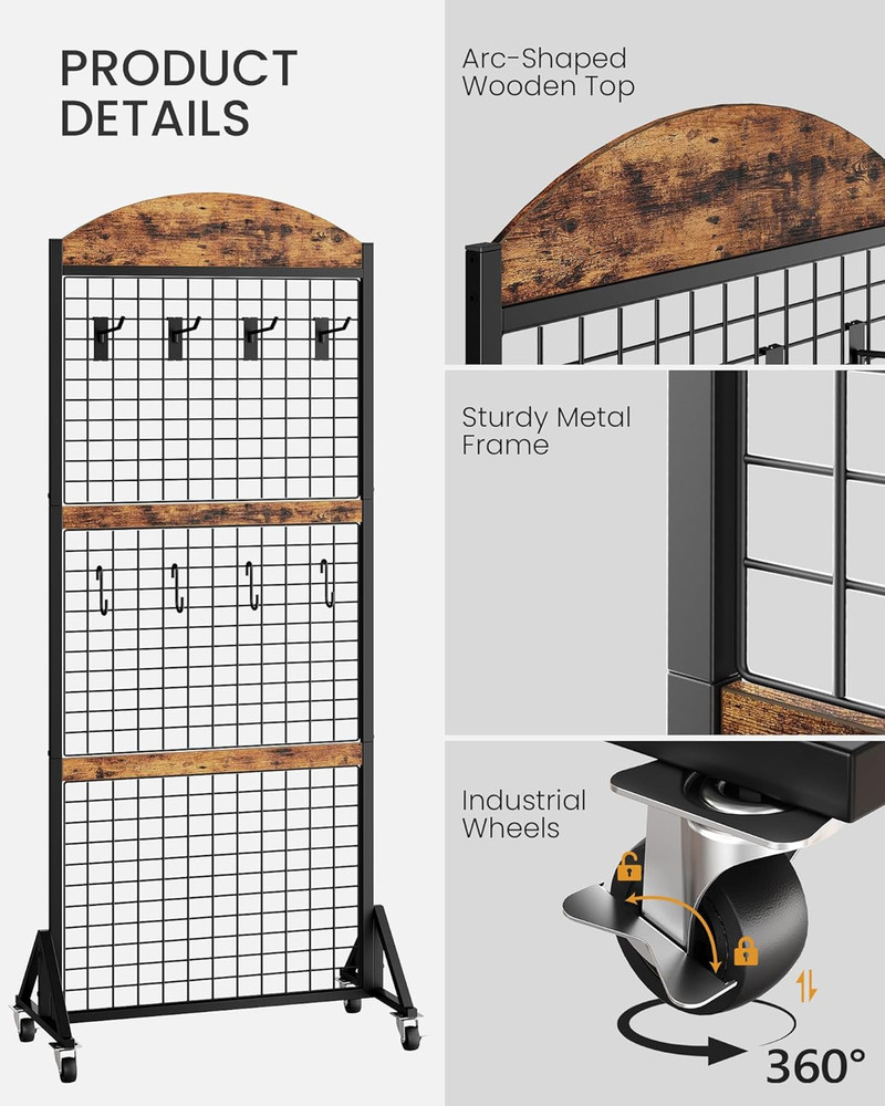 Grid Wall Panel 5.7' X 2' FT Grid Display Rack, 2 Pack Movable Gridwall Display