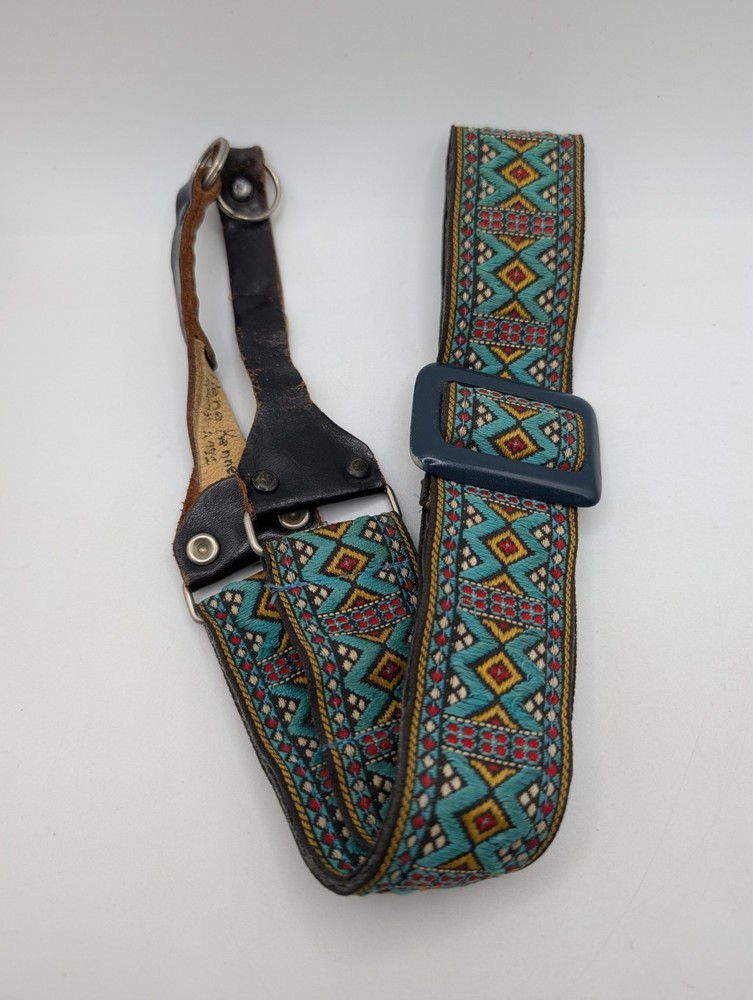 Vintage 70's Camera Neck Strap Woven Pattern Adjustable ~3ft Retro