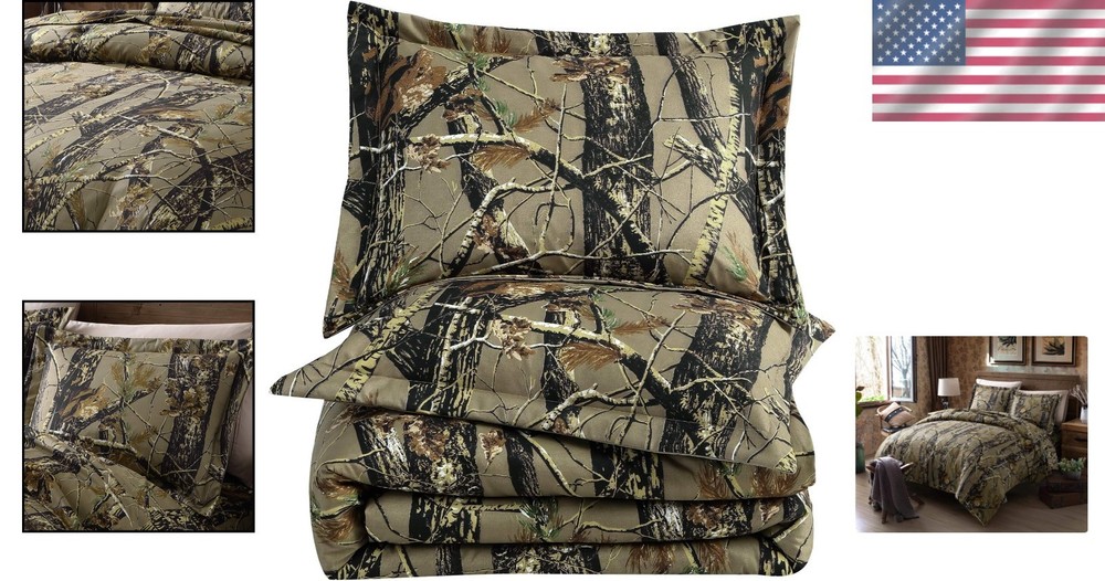 Lightweight Nature Camo Queen Comforter Set - 3-Piece Microfiber Bedding