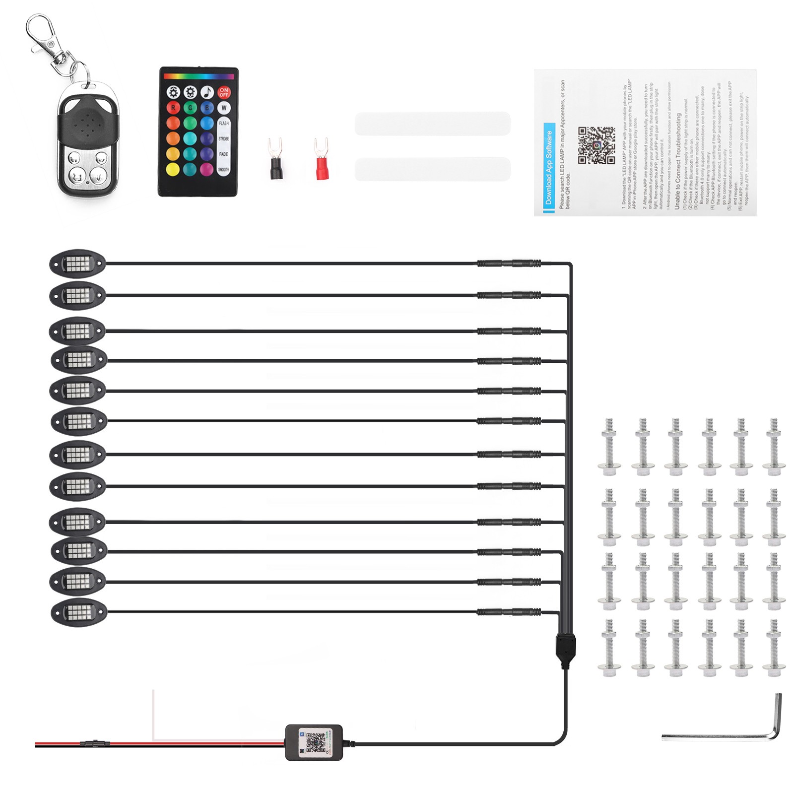 12 Pods RGB LED Rock Lights Kit Offroad Truck Underbody Neon Music Bluetooth APP