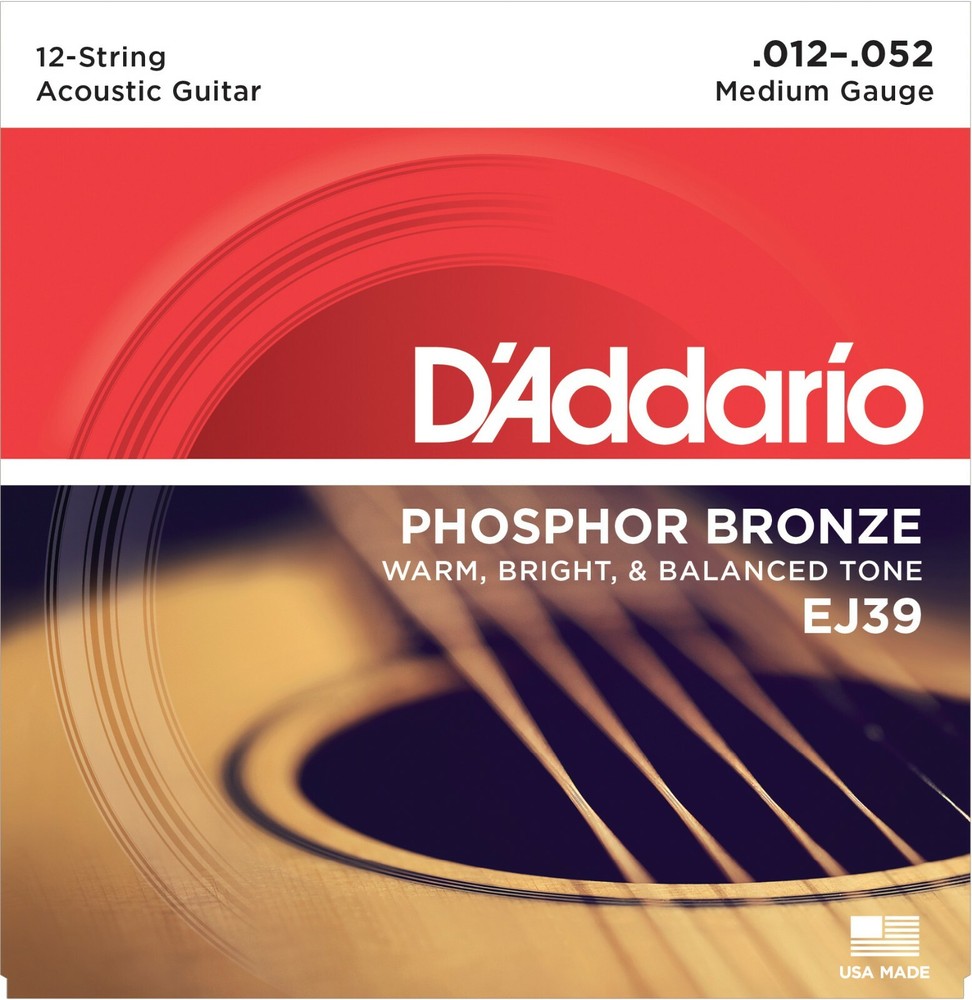 D'Addario EJ39 12-String Phosphor Bronze Medium 12-52 Acoustic Guitar Strings