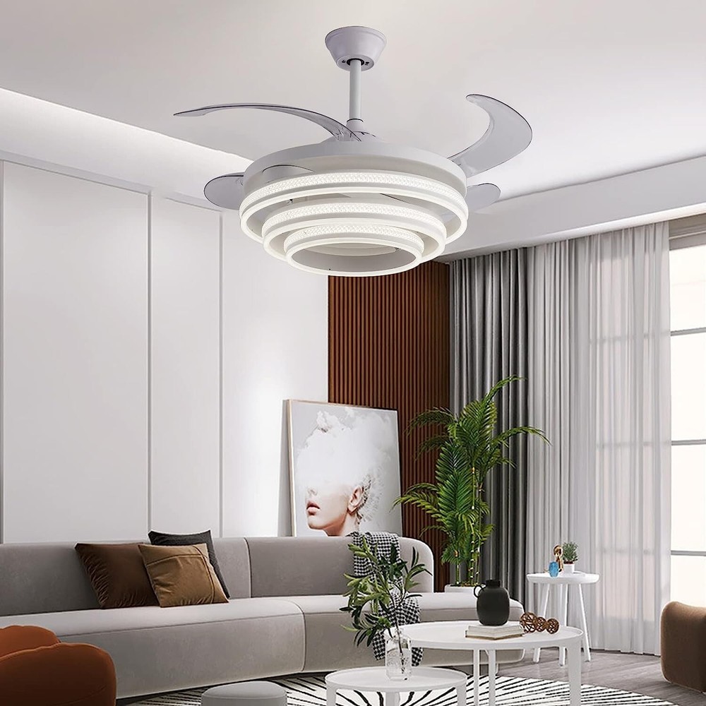 Modern Ceiling Fan with Light,42'' Smart Ceiling Fan with Remote Control, White