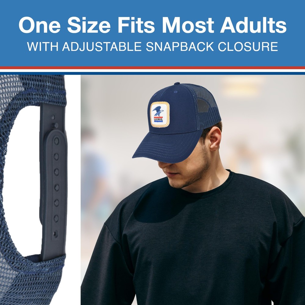 U.S. Mail Trucker Hat, USPS Eagle Embroidered Logo Adjustable One Size, Navy