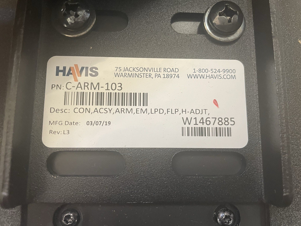 HAVIS C-ARM-103, Adjustable Armrest, Mount on Console W1467885 NEW