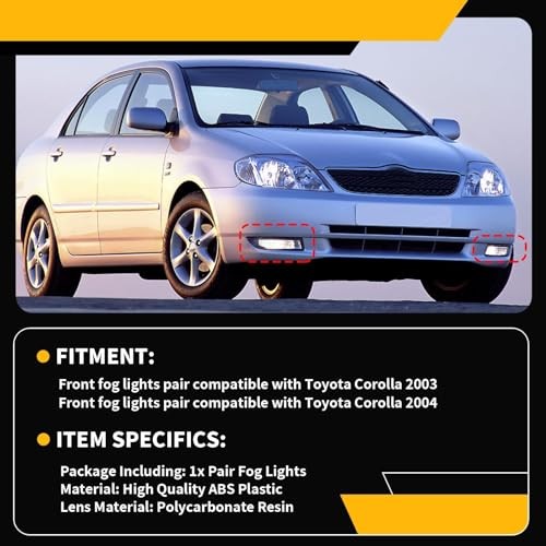 Front Bumper Fog Lights Pair Compatible with Corolla 2003 2004 Left & Right