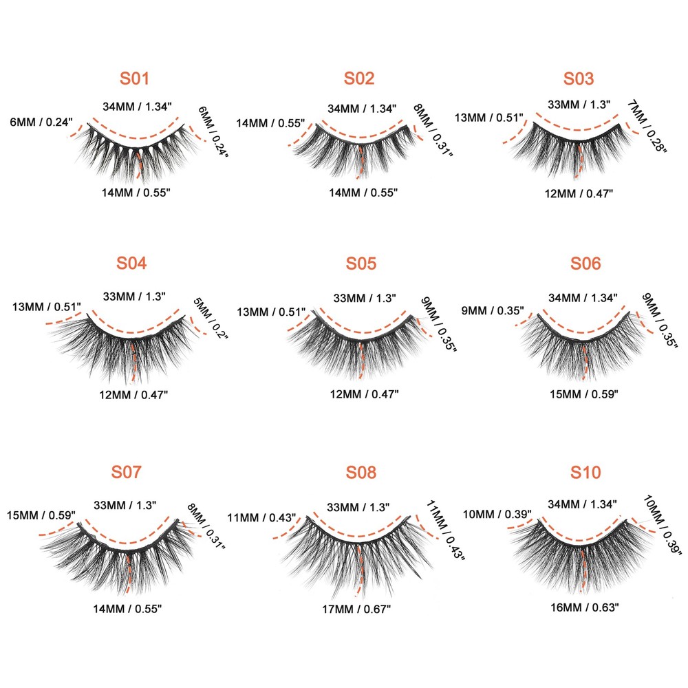 S02 False Eyelashes for Makeup Black 10 Pair