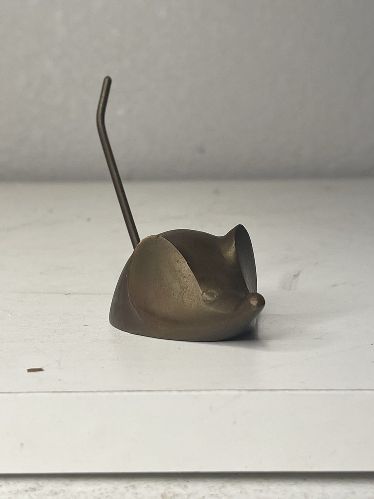 Vintage Solid Brass Small Long Tailed Mouse Paperwieght Ring Holder