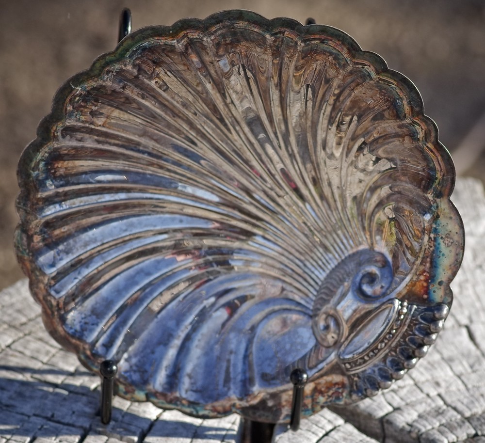 ANTIQUE Silver Plate SHELL DISH JLS & Co.  Made in Nevada USA c.1920's