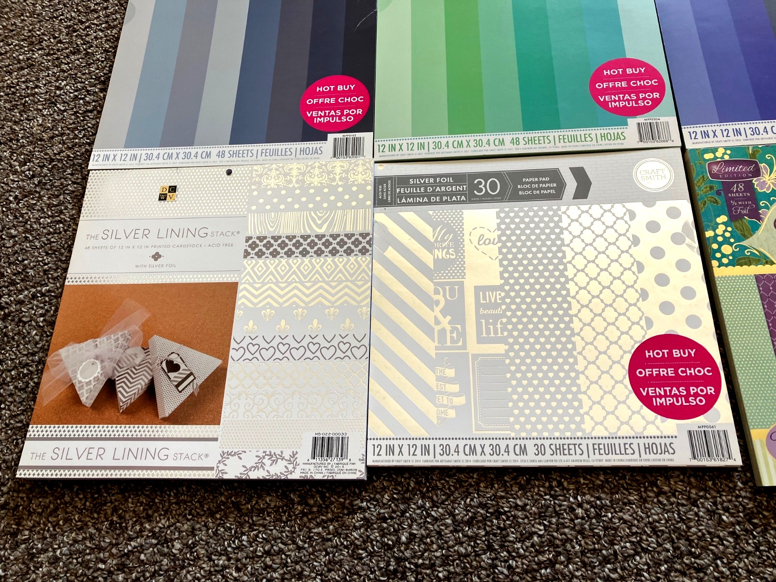Huge Lot 6 Scrapbook Paper Book Pads 12x12 Wt 11 Pounds Crafts Cards Solid Foil