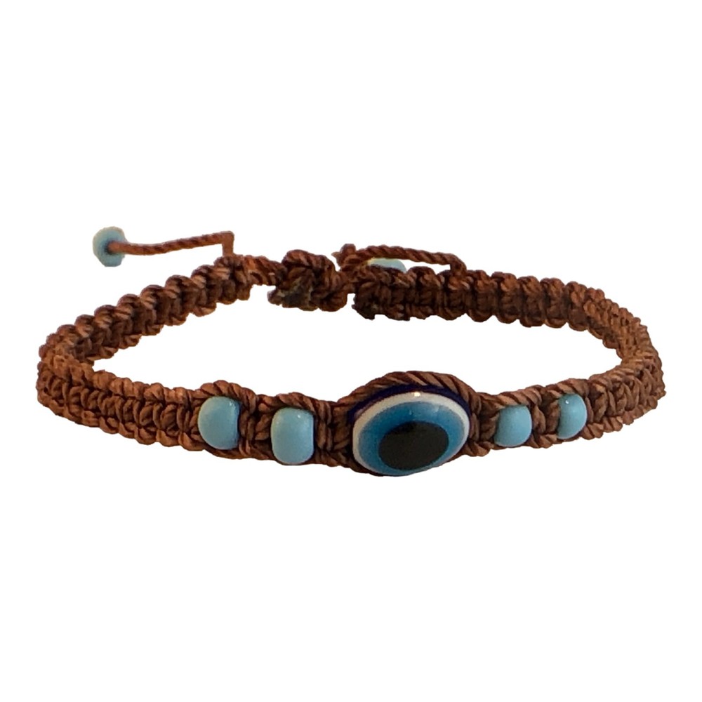 Evil Eye Bracelet Brown Macrame Cord