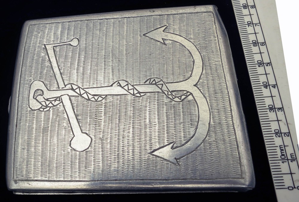 SCARCE Aluminium Cigarette Case OLD Naval Anchor Militaria German War Prisoner
