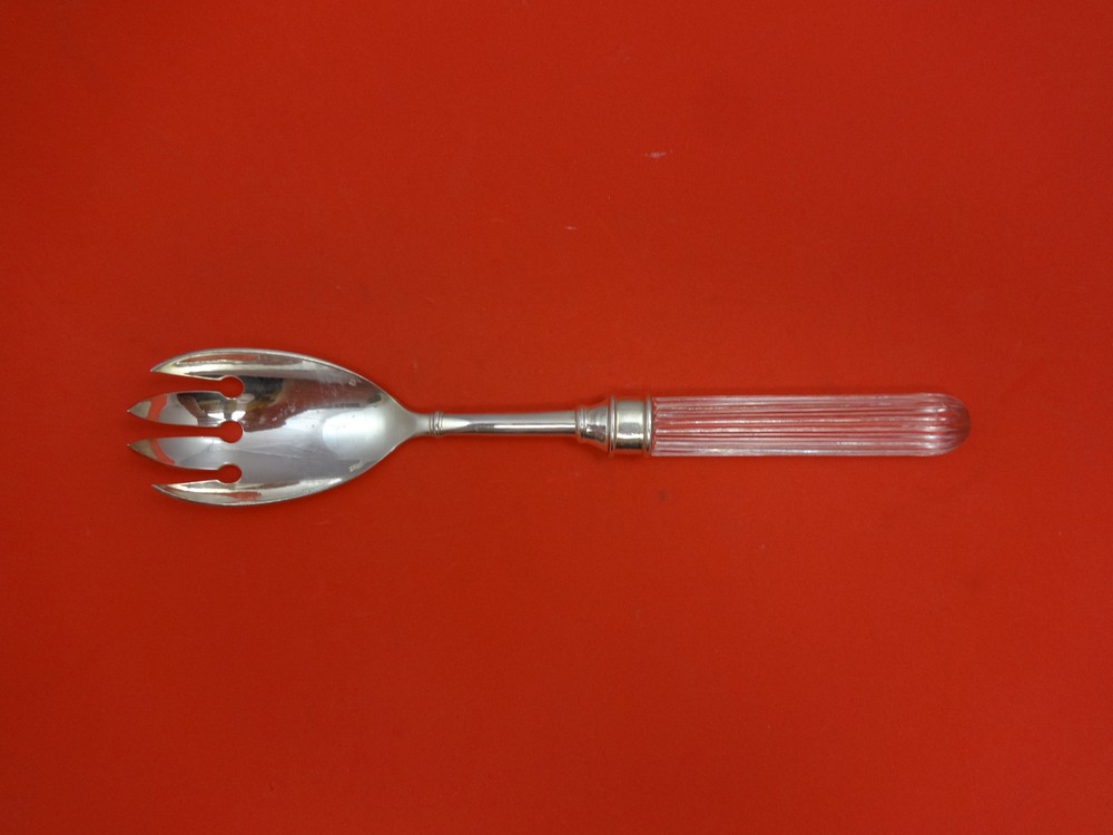 Crystal Handle by Siecle Paris Silverplate Salad Serving Fork w/SP 9"