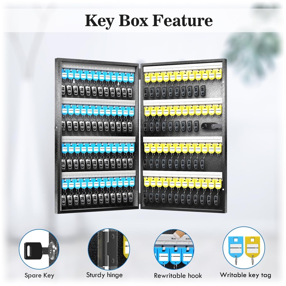 WeHere Key Lock Box Wall Mount96 Keys Key Cabinet Security Combination Lockbo...