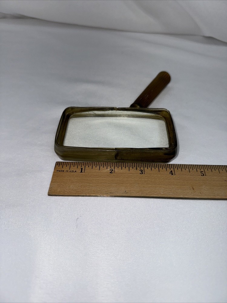 60's Art Deco Rectangular Magnifying Glass Brown Marbleized Bakelite MCM Plastic