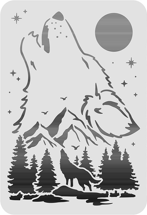 7.5"x10" Plastic Stencil - Wolf (RO218)*****