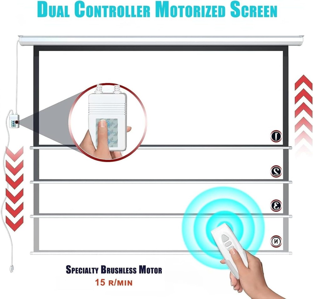 94" Motorized Projector Screen, Electric 4:3 Projector Screen with Remote Con...