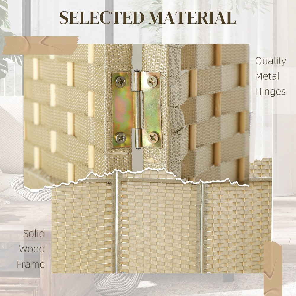 4 Panel Room Divider Freestanding Folding Privacy Screen, Beige