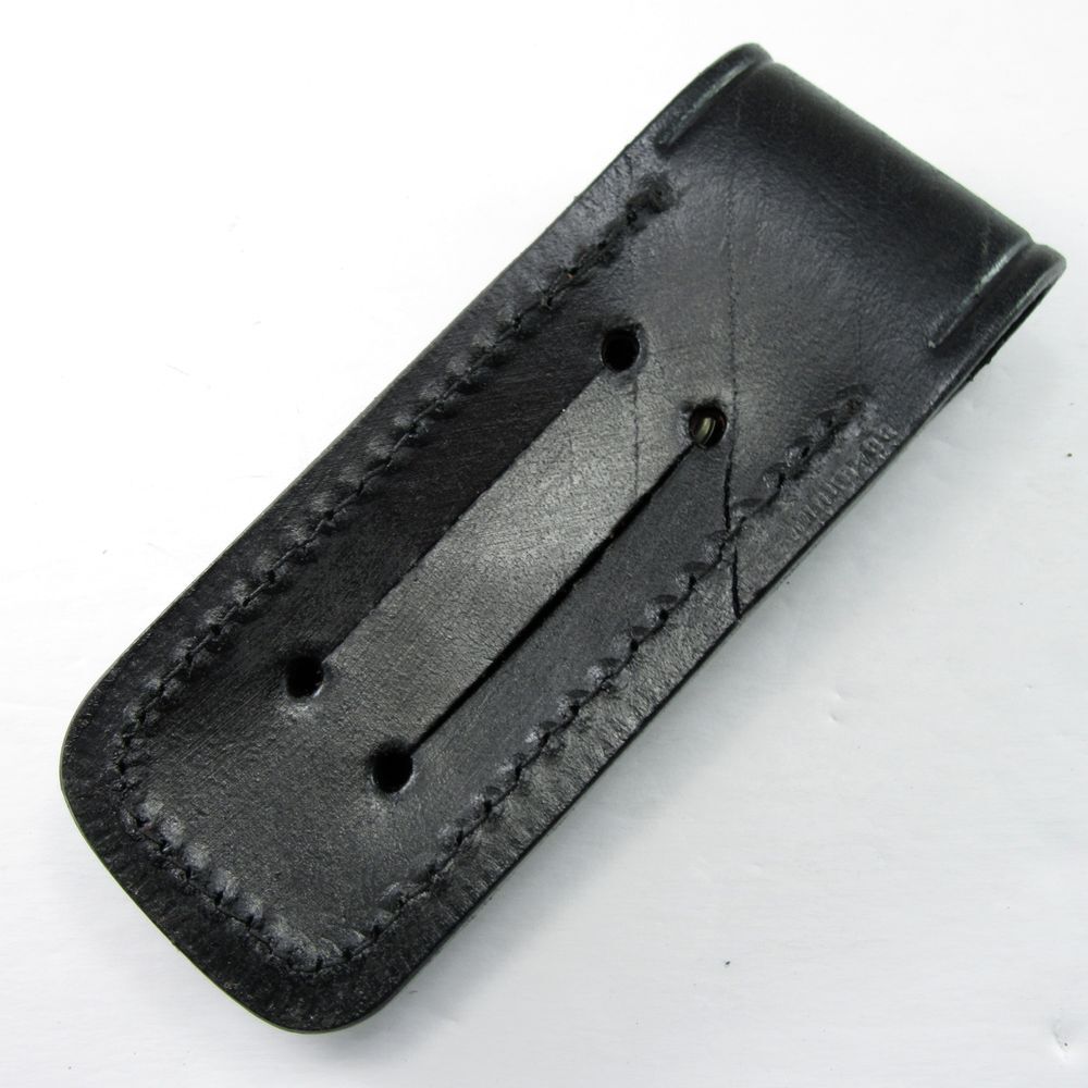 NEW Pocket Knife Sheath Black Genuine Leather Belt Case For 5" Folding Knife