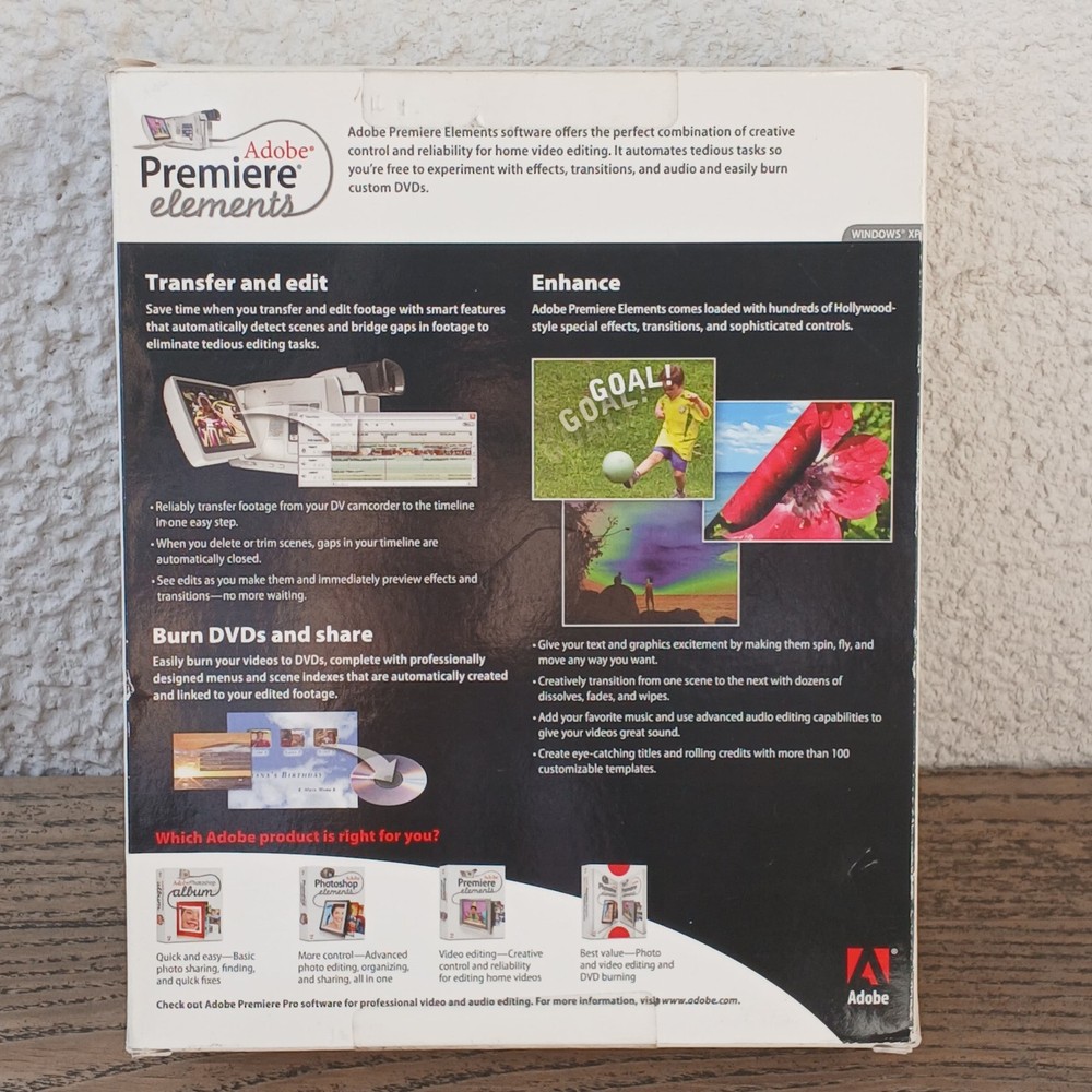 Adobe Premiere Elements for Windows XP PC CD-ROM Video Editing Software
