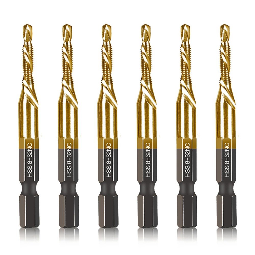 6-pc 8-32NC Combination Drill Tap Bit Set SAE, Thread 6 Pcs