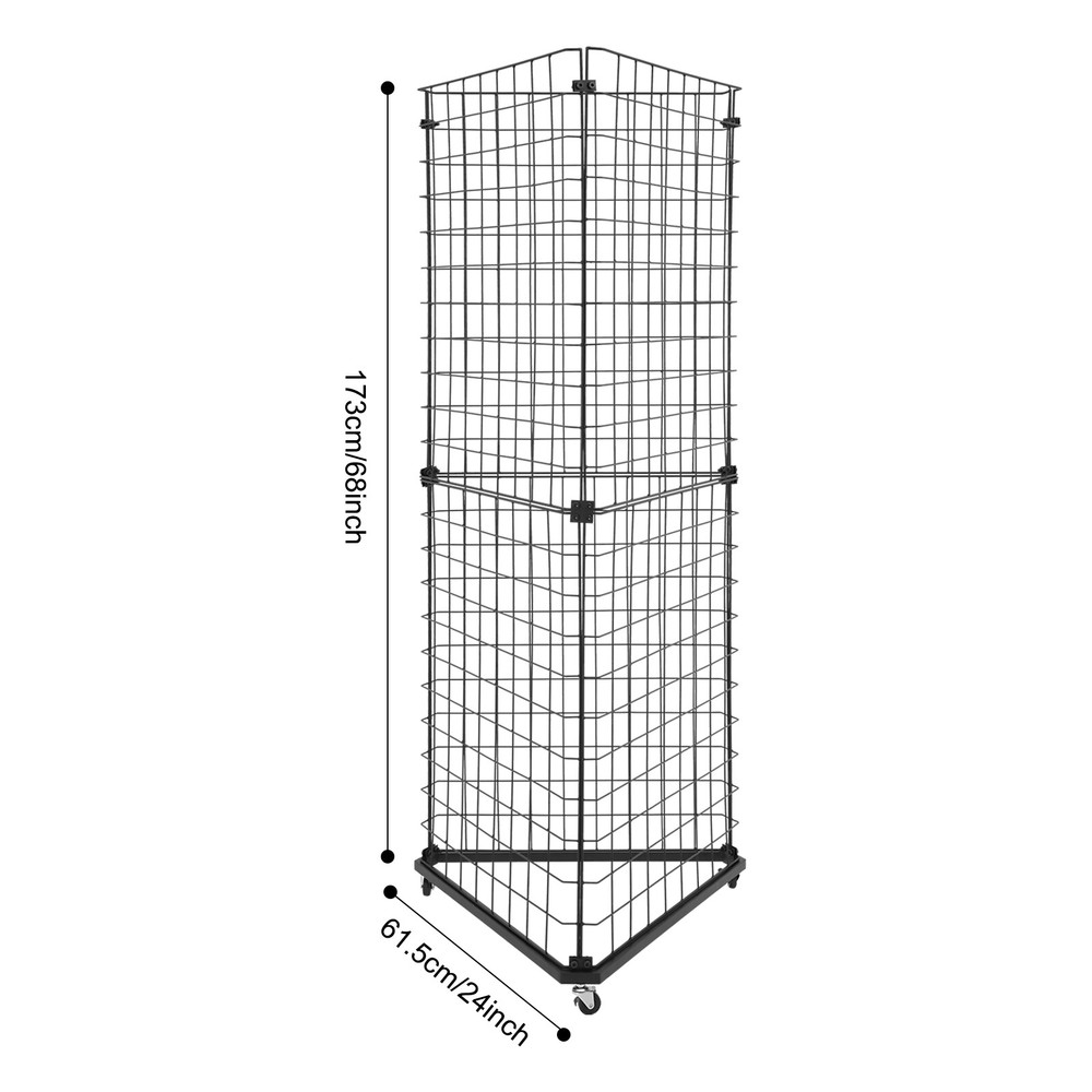 Triangle Wire Grid Display Stand with Casters - Stable Corner Rack