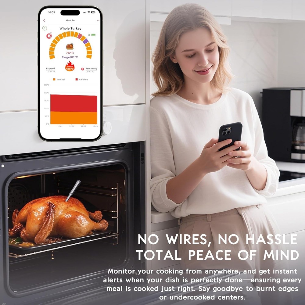 Smart Bluetooth Wireless Meat Thermometer Digital,2 Pcs Probe & LCD Screen