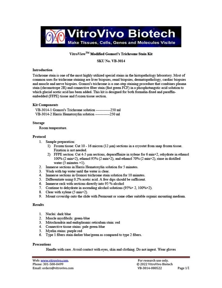 VitroView™ Modified Gomori’s Trichrome Stain Kit (Cat#VB-3014)