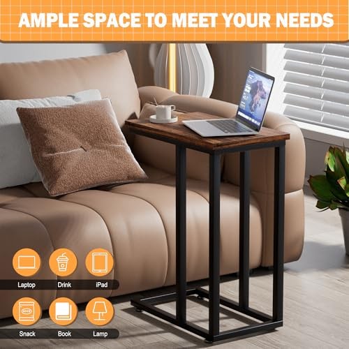 Universal C-Shaped Side Table, Multi-Functional Snack & TV Tray 1 Set Brown