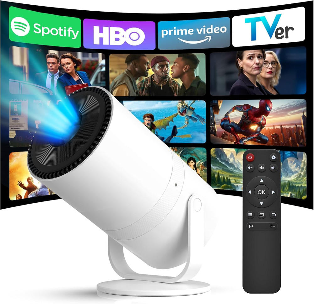 [Built-In Apps] Mini Projector with Wifi and Bluetooth & Android 12, Electric Fo