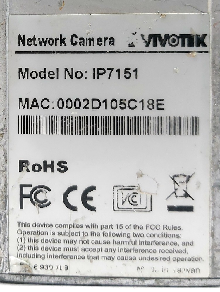 Vivotek Progressive Scan CCD IP7151 Network Camera 0002D105C18E