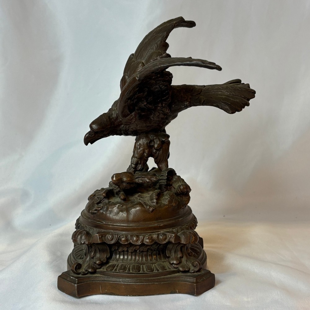 Antique Bronze Statue Eagle Clutching Rabbit