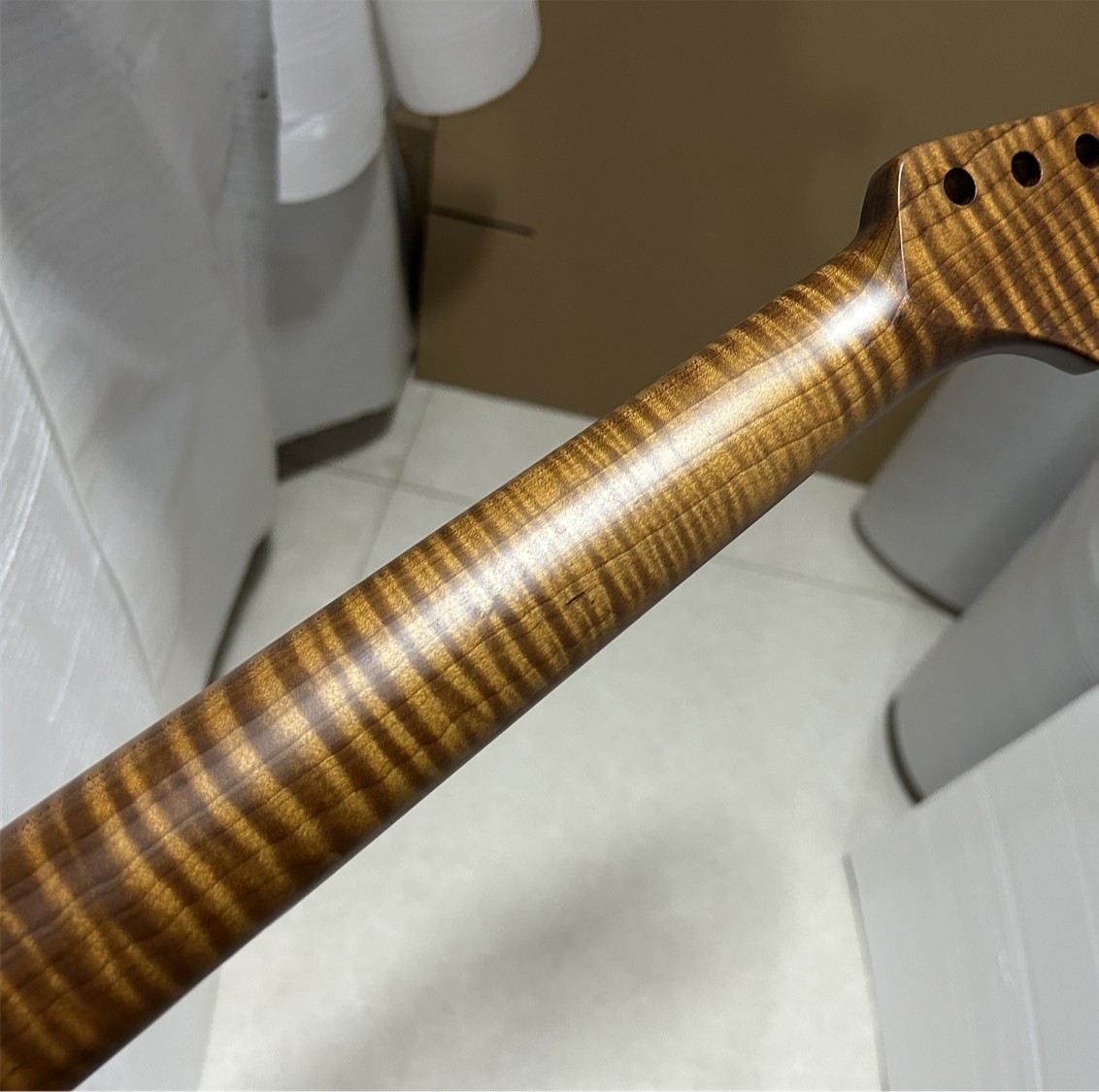 AAAA REVERSE HEAD ROASTED FLAME MAPLE 22 FRET GUITAR NECK LOCKING NUT