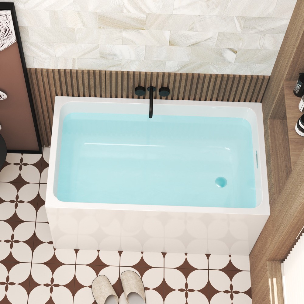 47" Acrylic Freestanding Soaking Bathtub Gloss White Rectangular Modern