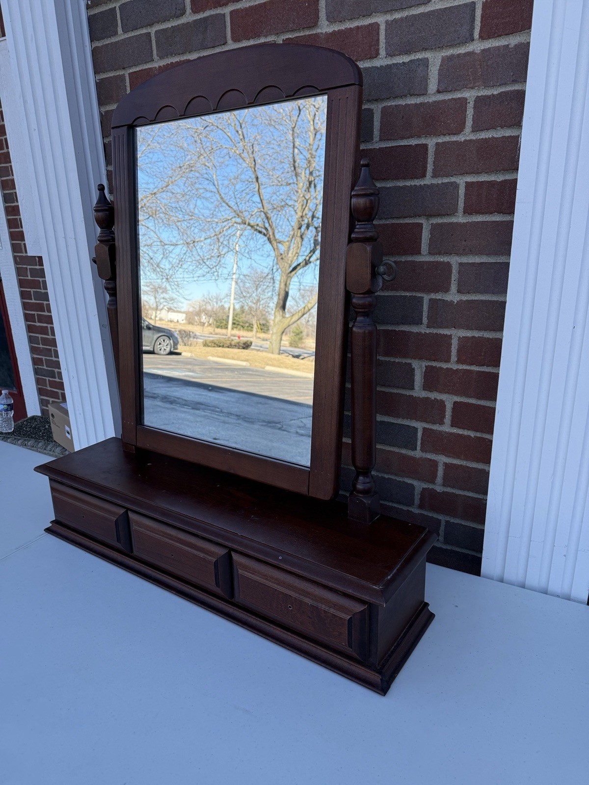 Simmons Wood Tabletop Vanity Mirror Swivel Dresser Top Shave Mirror w/ 3 Drawers