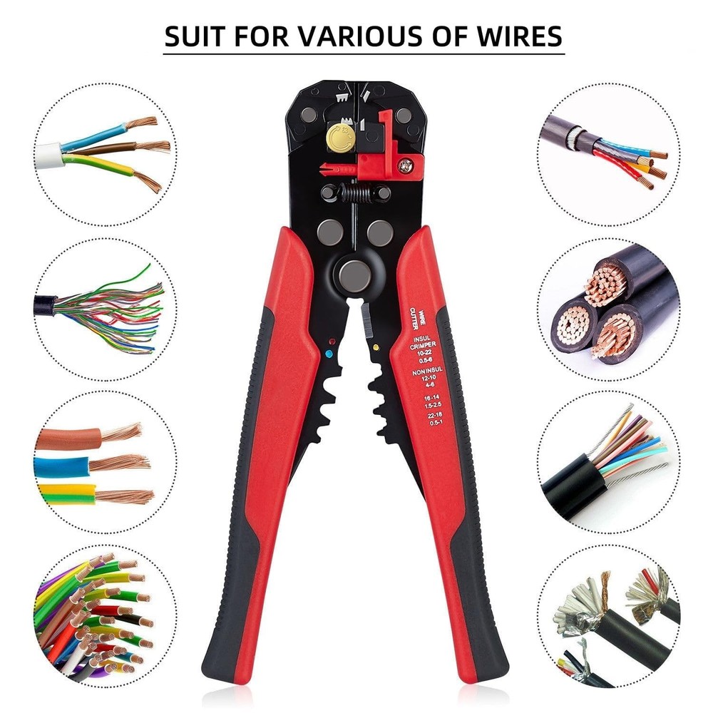5 in 1 Self-Adjusting Wire Stripper Cutter,Multi-Functional Crimping Red