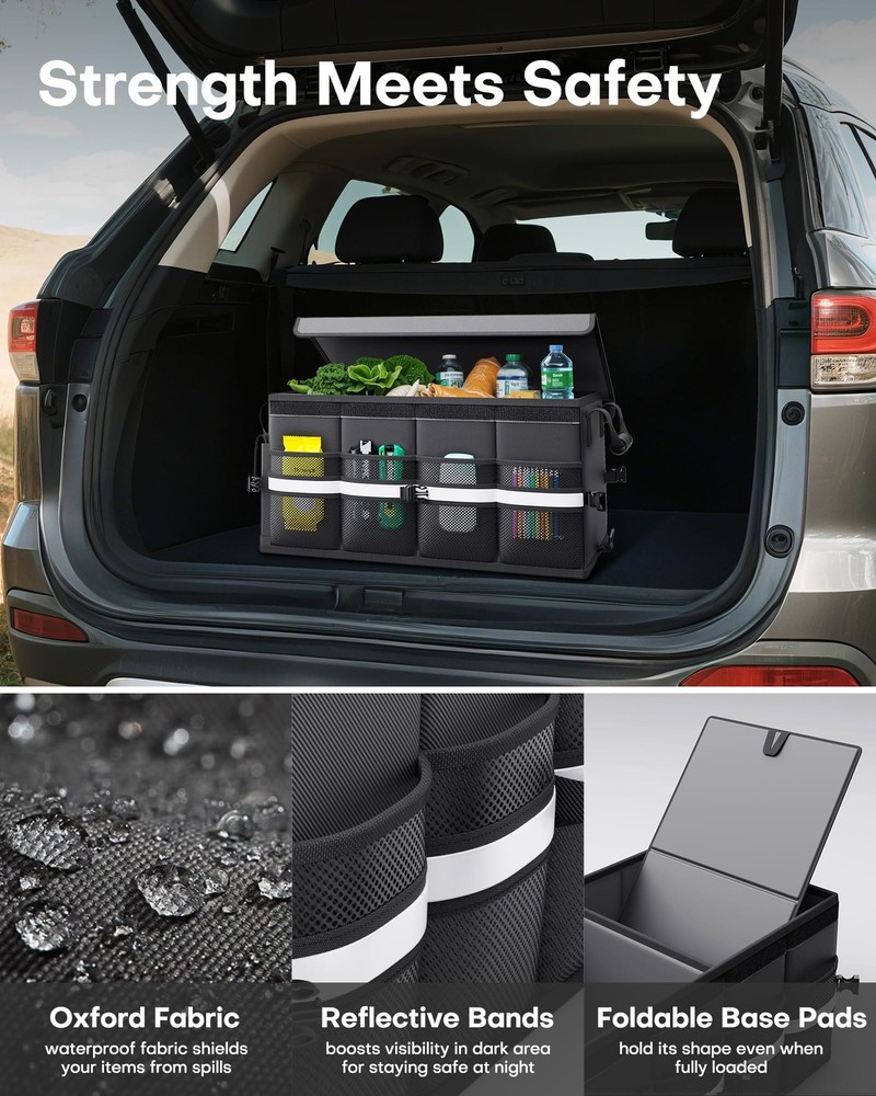 HOTOR Car Trunk Organizer - Foldable for SUV, Medium, Black