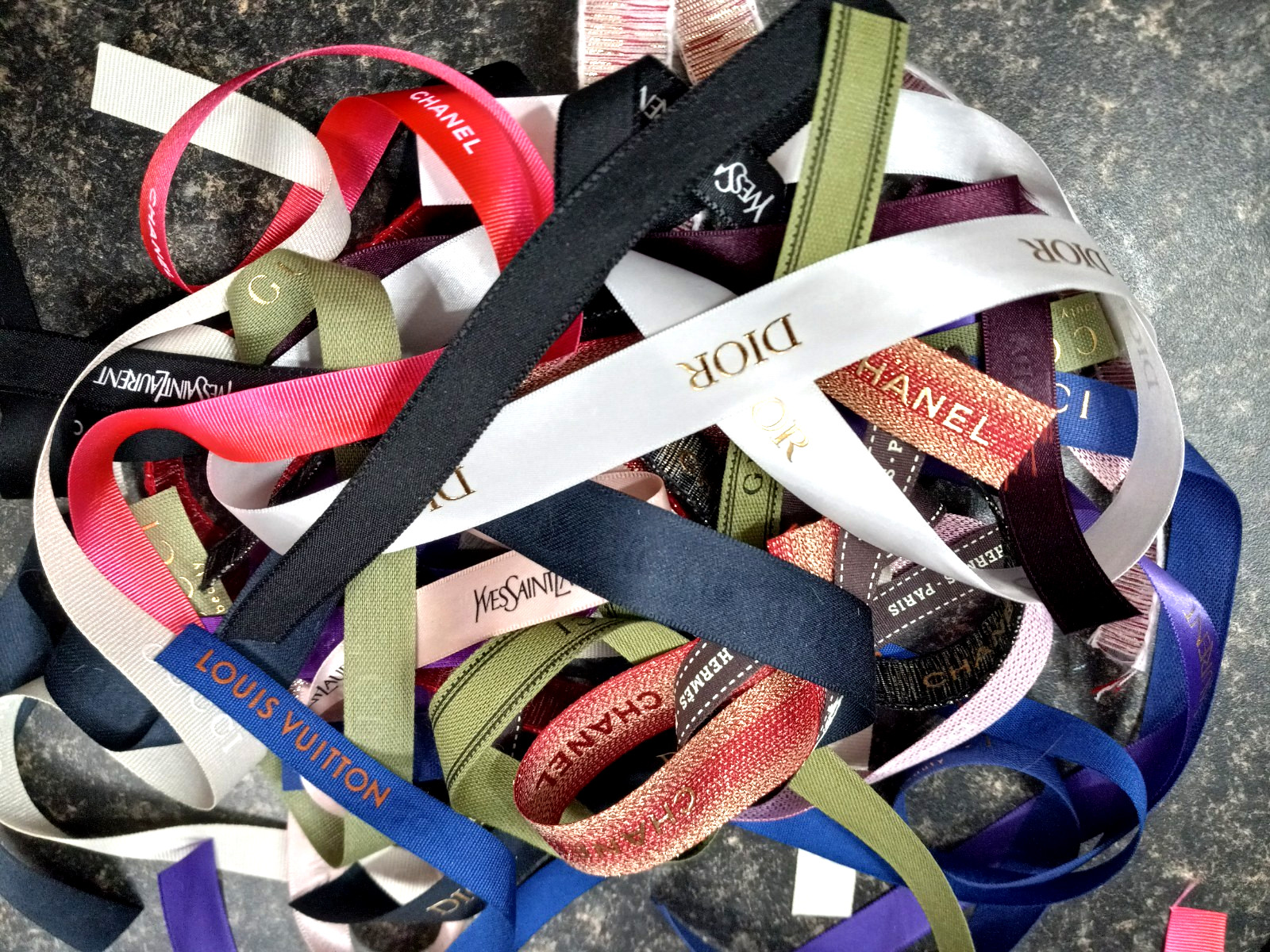 5 YARDS Designer Ribbon "SCRAPS" , DIOR, CHANEL, YSL, GUCCi, PRADA, HERMES, LV