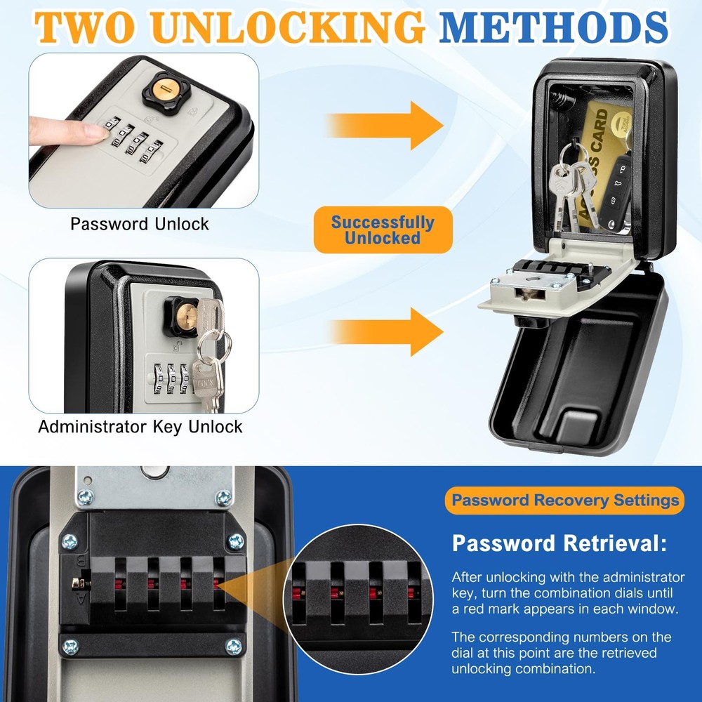 Wall Mount Key Lock Box, Waterproof Lock Box for Keys with Code -Resettable C...