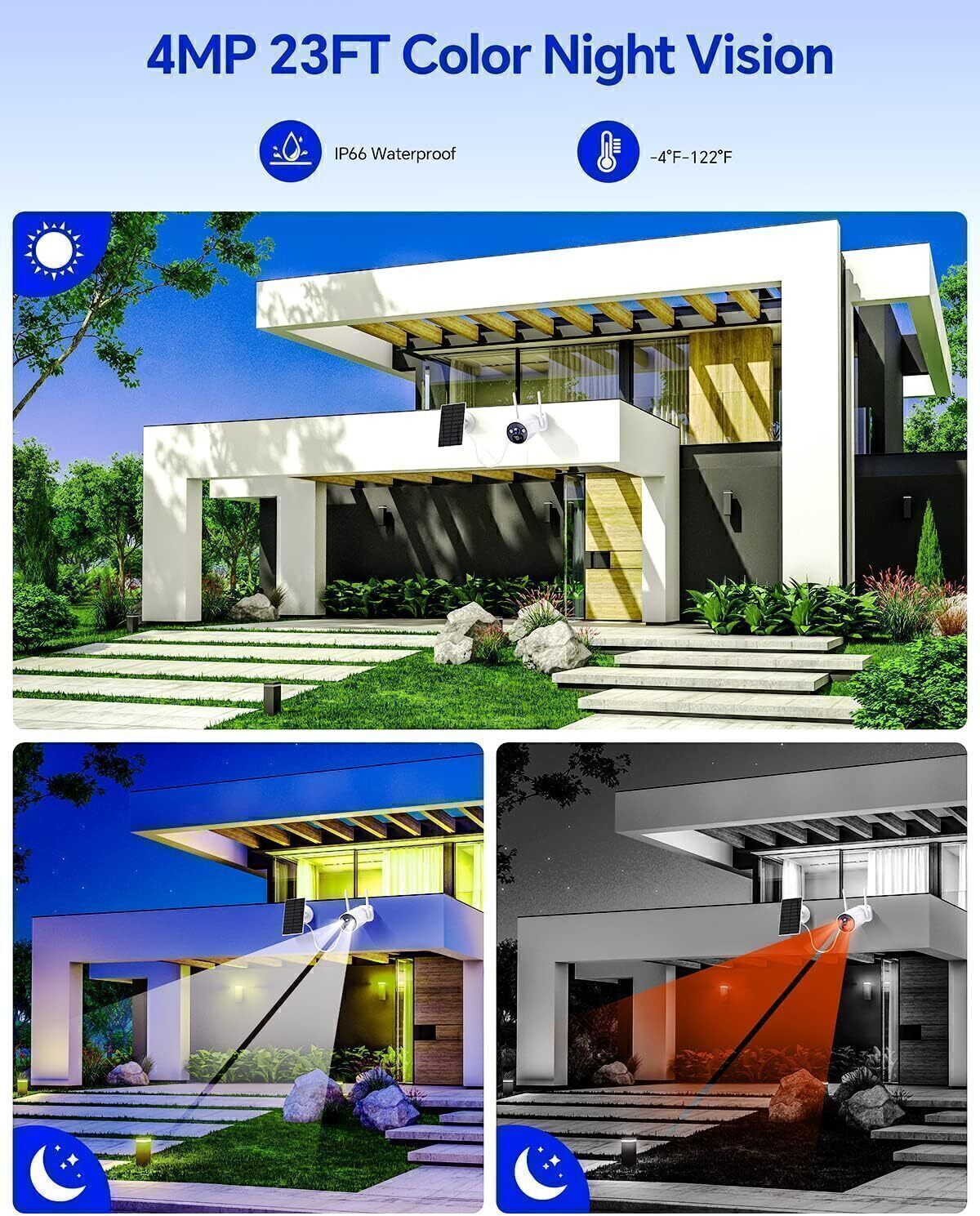 Solar Battery Powered Security Camera System Outdoor Wireless Wifi Home IP CCTV