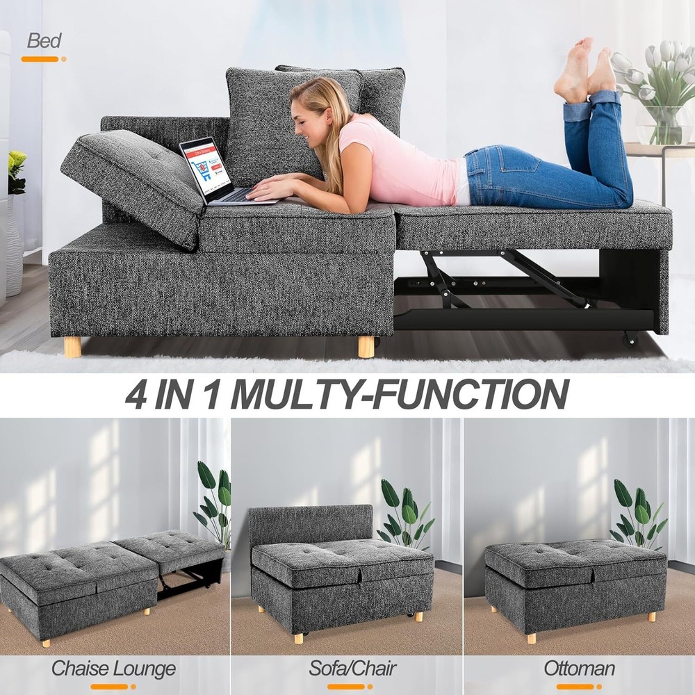 4-in-1 Folding Ottoman Sofa Bed, Convertible Chair Multi-Function Sleeper Sofa*)
