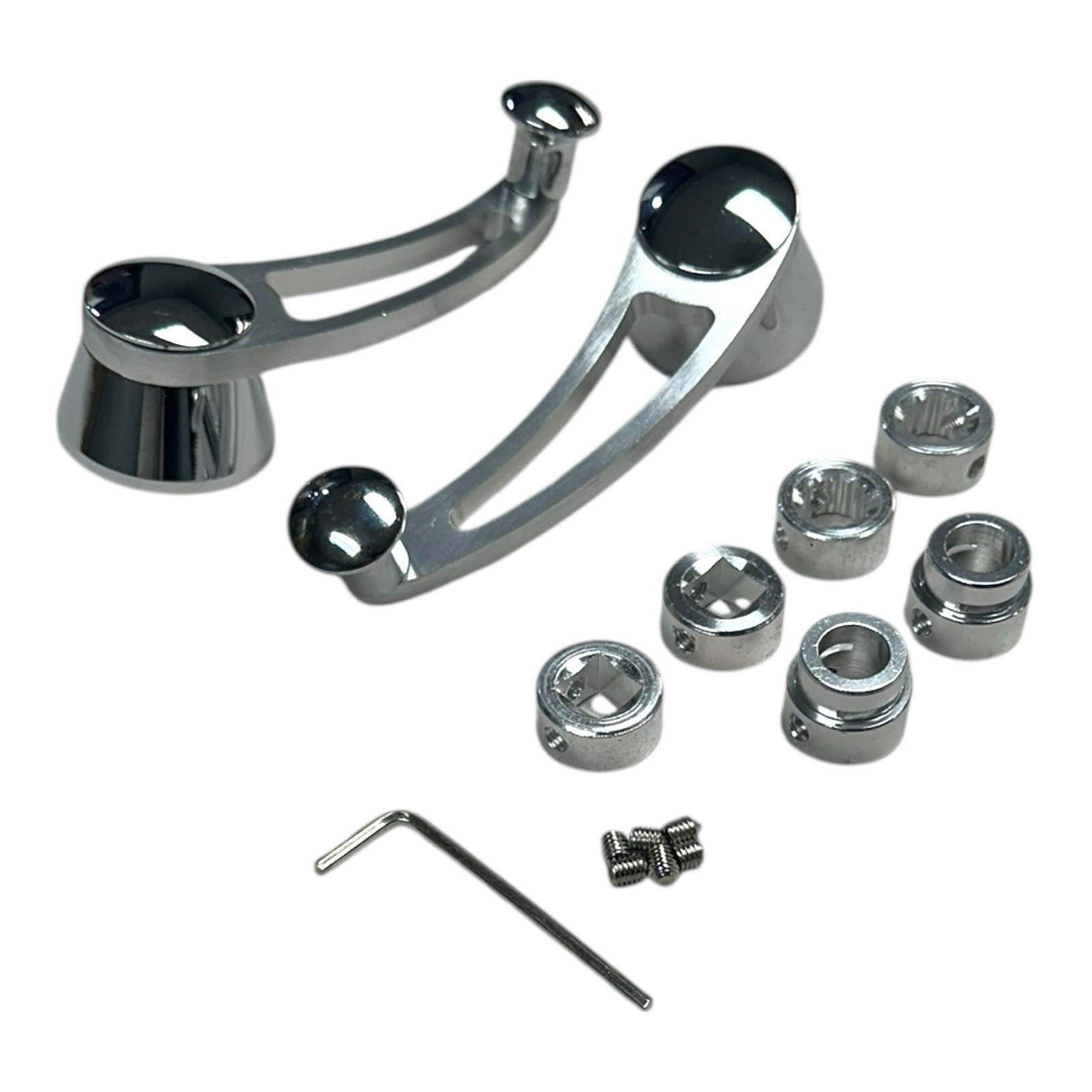 Pair Universal Slotted Billet Chrome Aluminum 4-1/4" Window Crank Handles