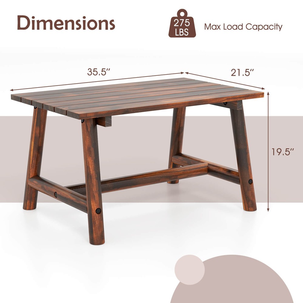 Outdoor Coffee Table with Slatted Tabletop Rectangle Side Table for Garden