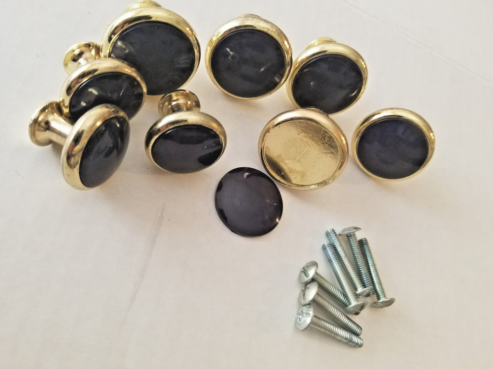 8 Vintage Round Brass Navy MCM Cabinet Drawer Pull Knobs - Allison Japan