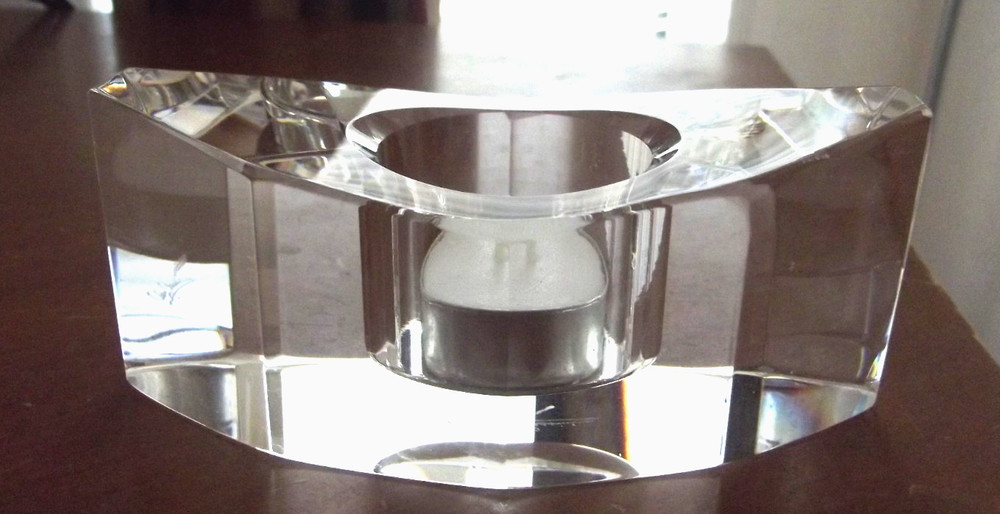 Crystal tealight holder solid Oleg Cassini Abstract Shape 5 x 2.5 inches