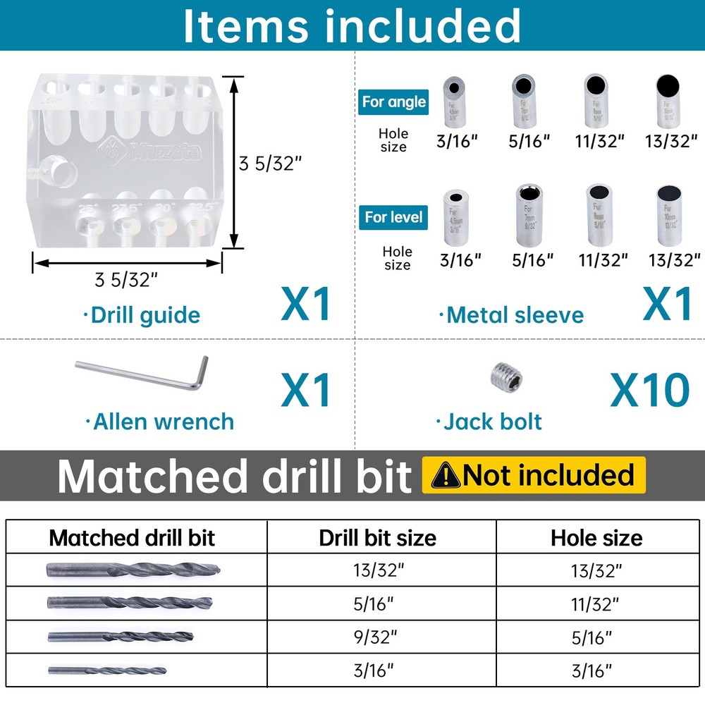 Muzata Upgraded Multi Angle Drill Guide Visible Template Jig 4 Sizes Guide CT19