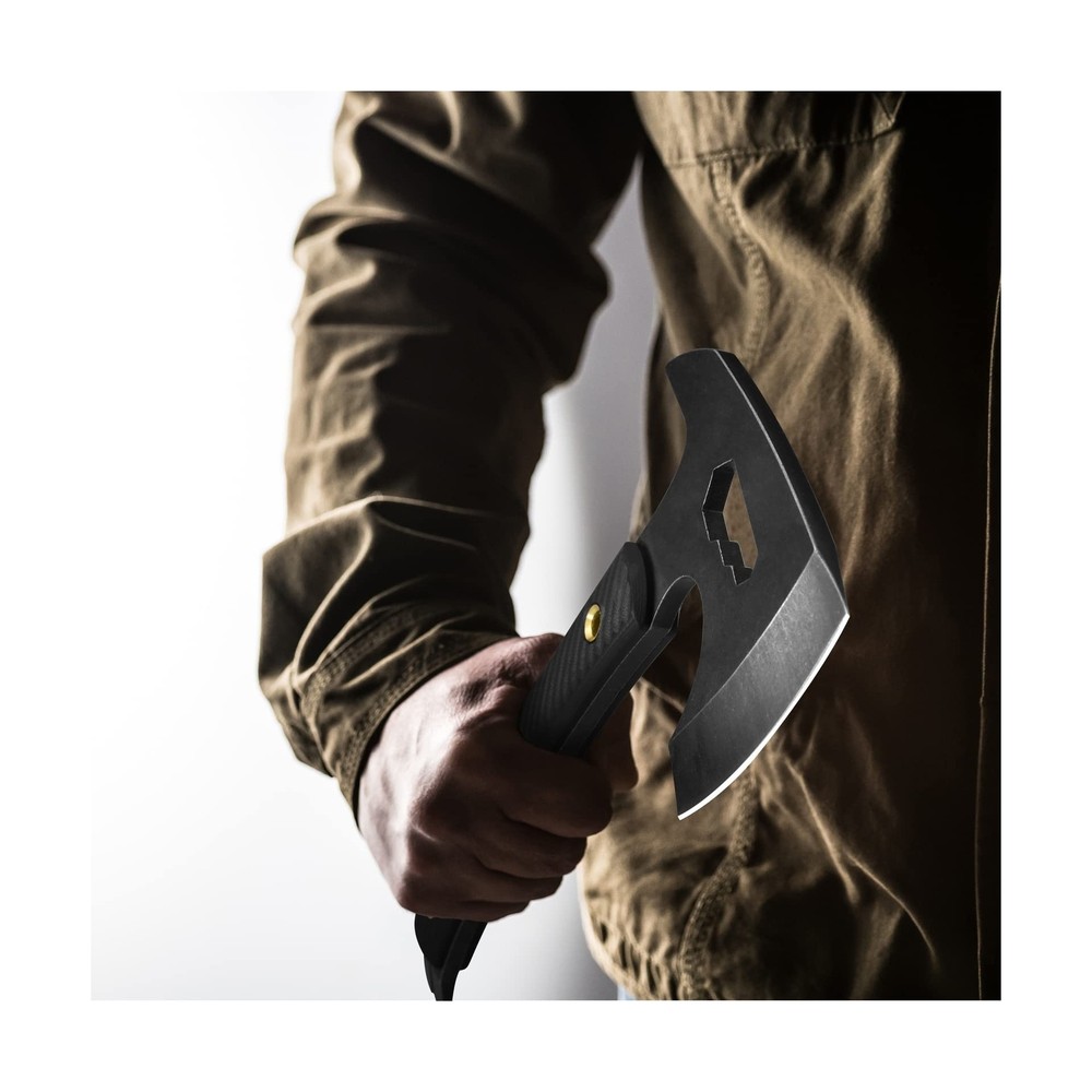 NedFoss Survival Axe, Multifunctional Pack Hatchet with Leather Sheath, Compa...