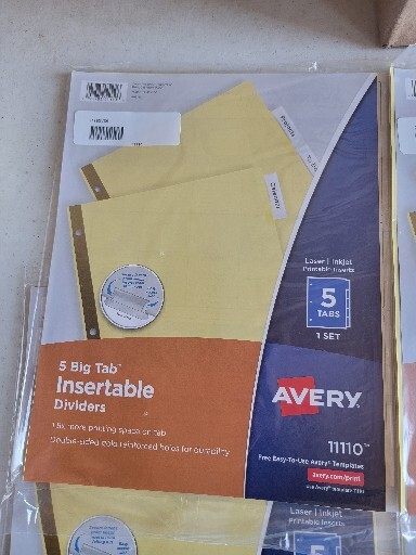 6 Avery Dennison 11110 Big Tab Insertable Storage Divider 5 Tabs C12135c