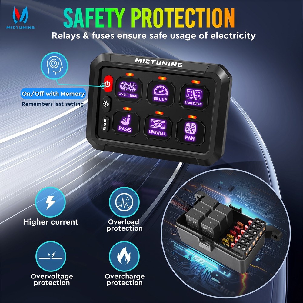 6 Gang Switch Panel, Universal On-Off LED Circuit Control Relay System Box